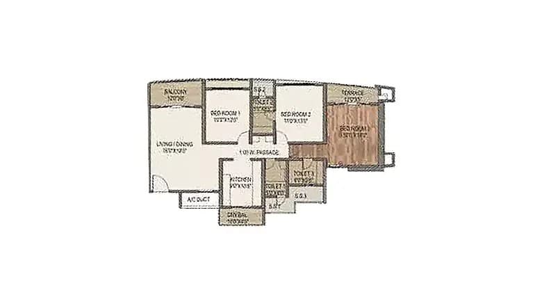 Floor Plan 3 BHK-1178-1407 Sq.ft.