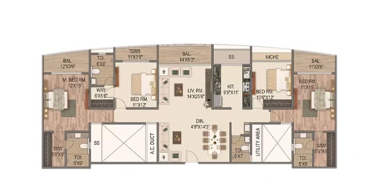 Floor Plan 4 BHK-2093 Sq.ft.