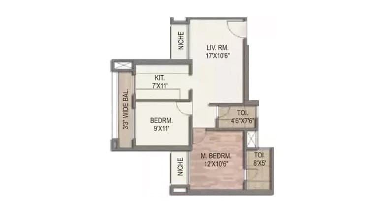 Floor Plan 2 BHK-713 Sq.ft.