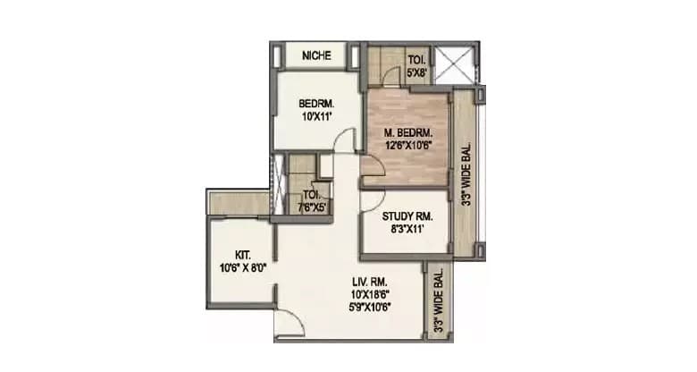 Floor Plan 2.5 BHK-972 Sq.ft.
